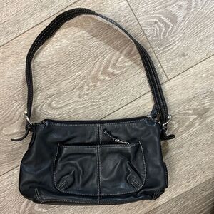 Tignanello Soft Black Leather Women's Hobo Shoulder Bag with SilverTone Hardware